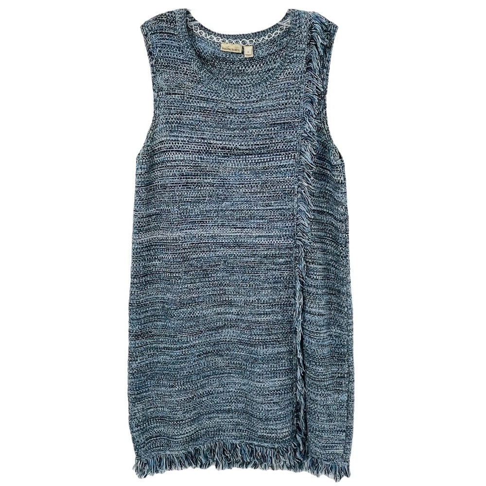 Anthropologie Holding Horses Blue/Black/White Knit Fringe Shift Dress - Sz M